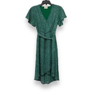 Sienna Sky Green Polkadot Wrap V Neck Flowy Midi Dress